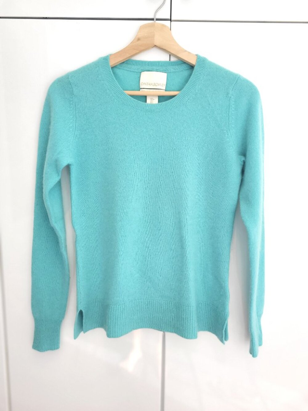 Cynthia Rowley 100% Cashmere Crew Neck Sweater Aqua Blue Size S